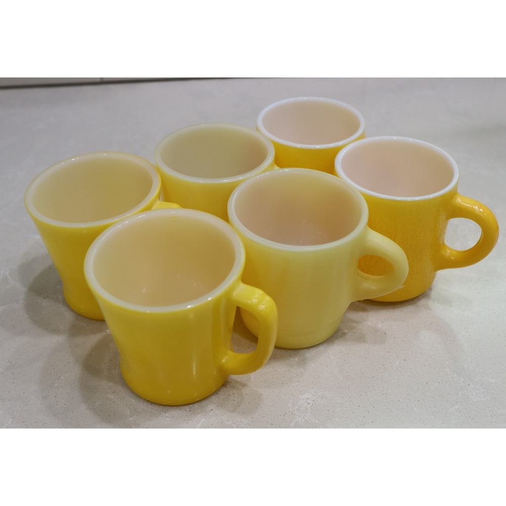 6 Vintage Yellow Milk Glass Mugs Fire King, Anchor Hocking, Unbranded